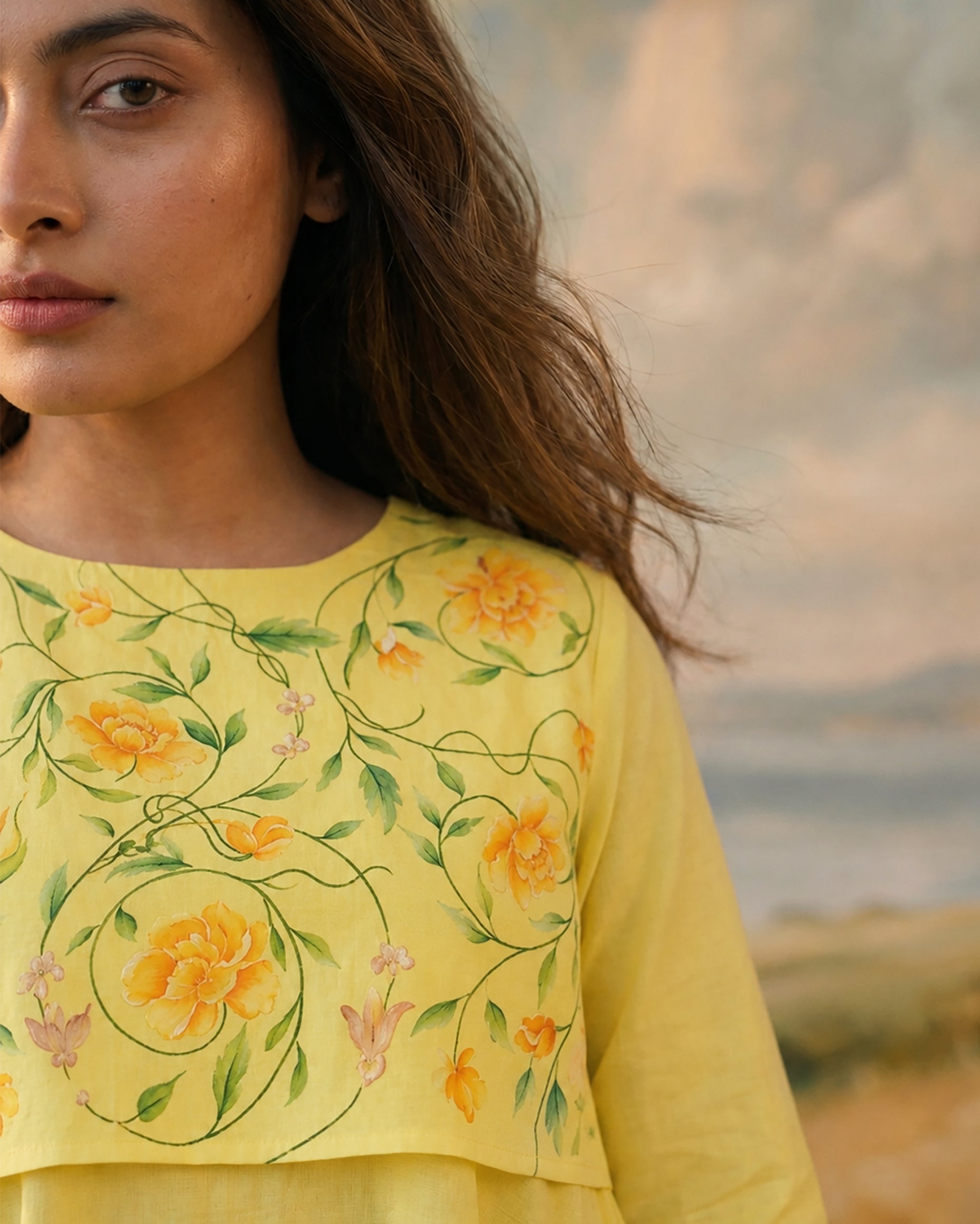 Summer Handpainted Asymmetric Cotton Dress