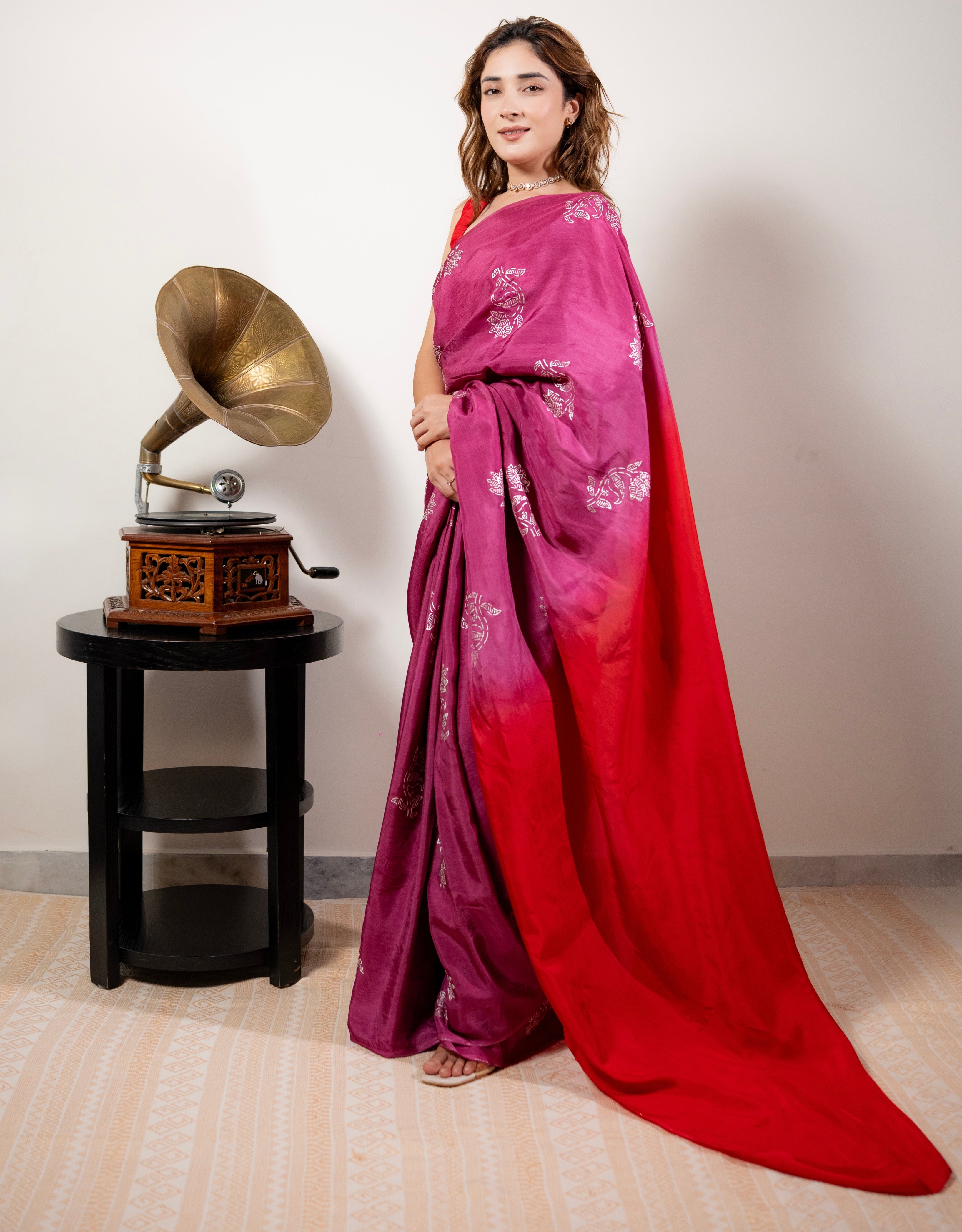 Bougain Villa Real Silver Silk Saree