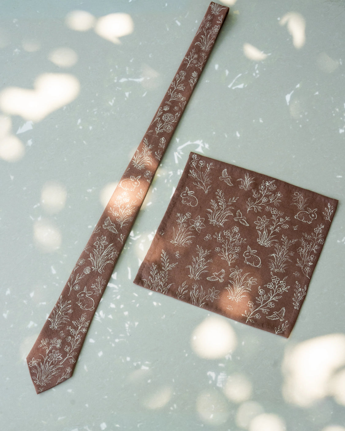 Light Brown Pure Pashmina Handpainted Tie & Pocket Square Set