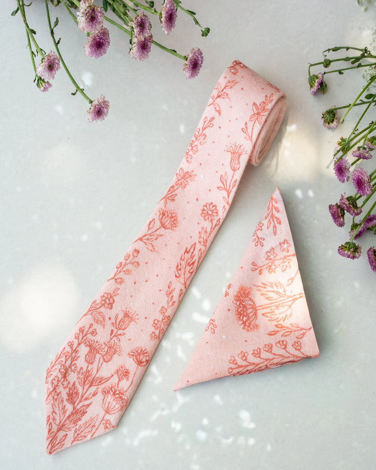 Pink Pure Pashmina Handpainte Pocket Square Set