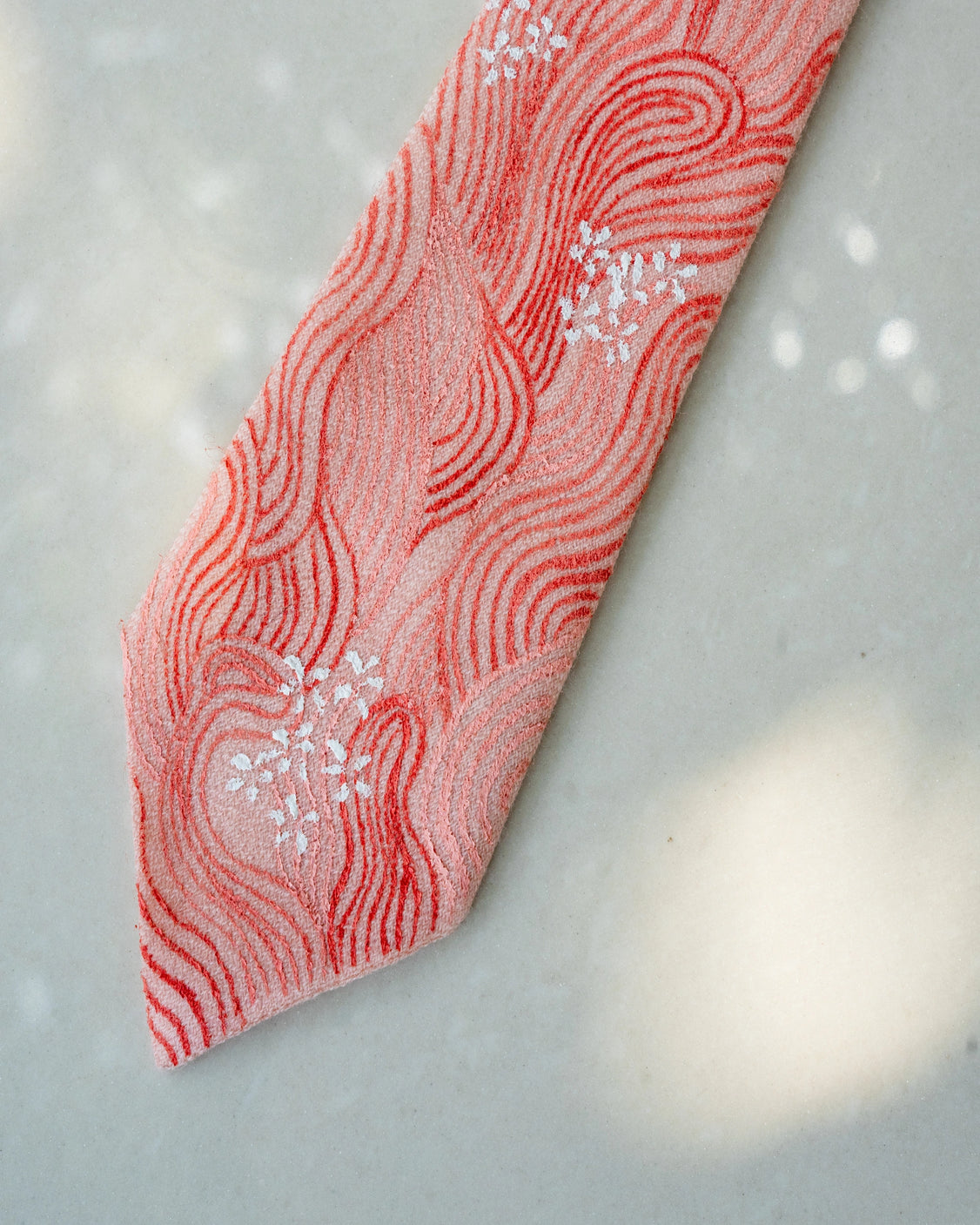 Pink Handpainted Pure Pashmina Tie & Pocket Square Set
