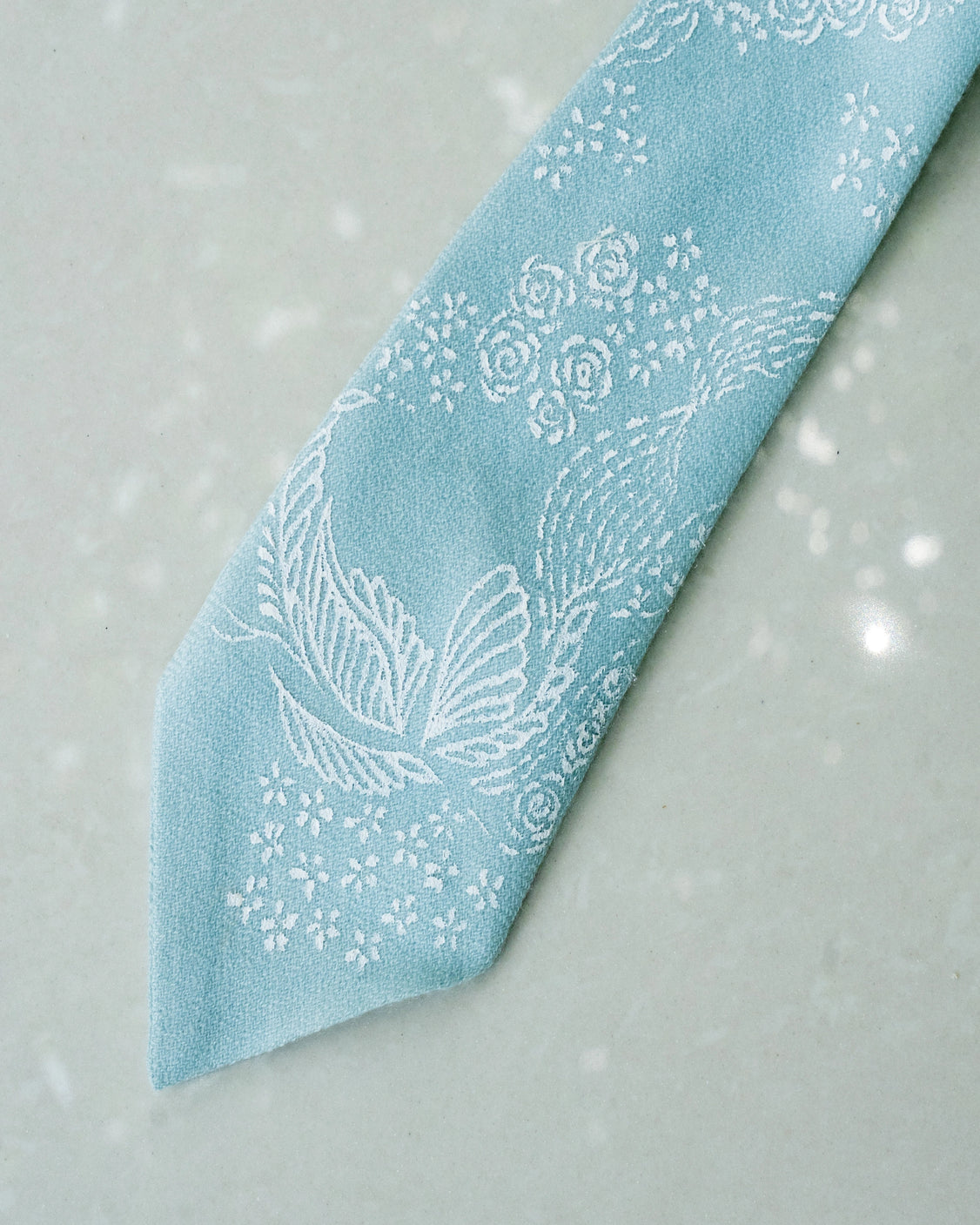 Sky Blue Pure Pashmina Handpainted Tie & Pocket Square Set