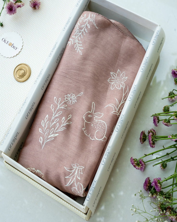 Dusty Rose Hand-Painted Chanderi Silk Scarf