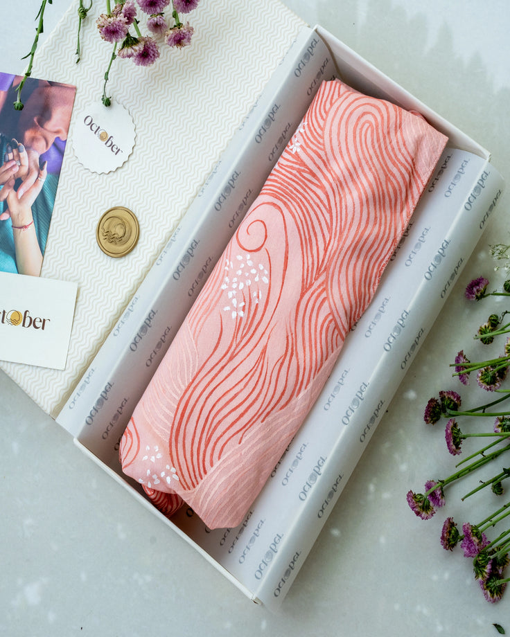 Blush Pink Hand-Painted Chanderi Silk Scarf
