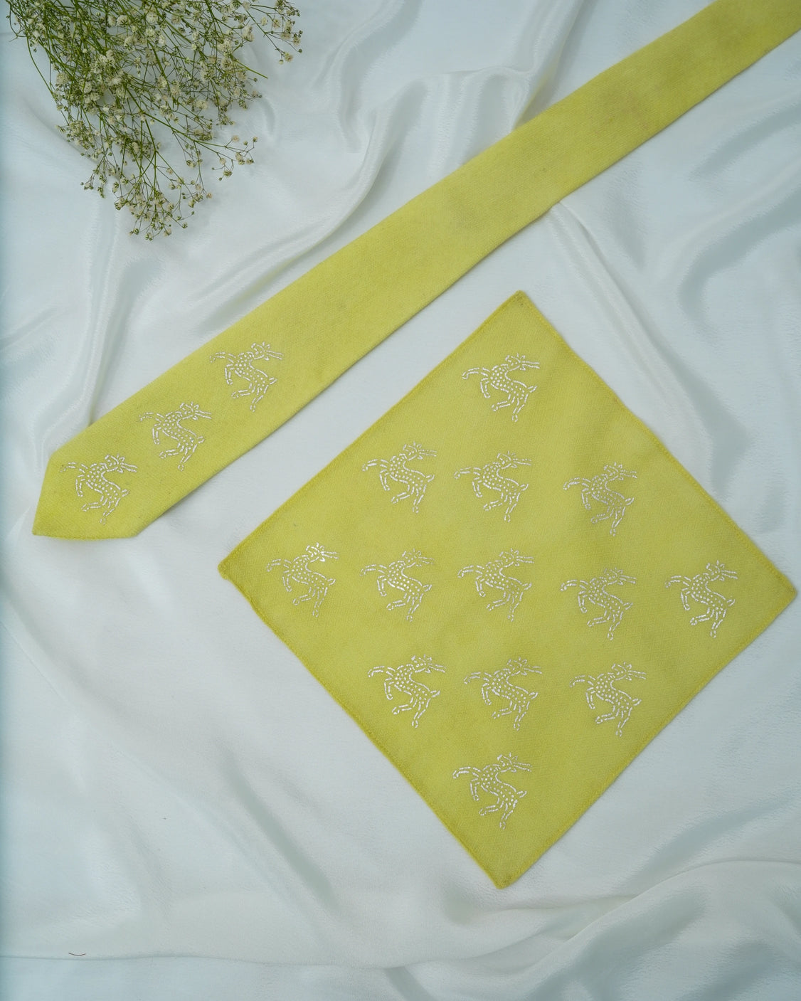 Pure Pashmina Lime Tie & Pocket Square Set