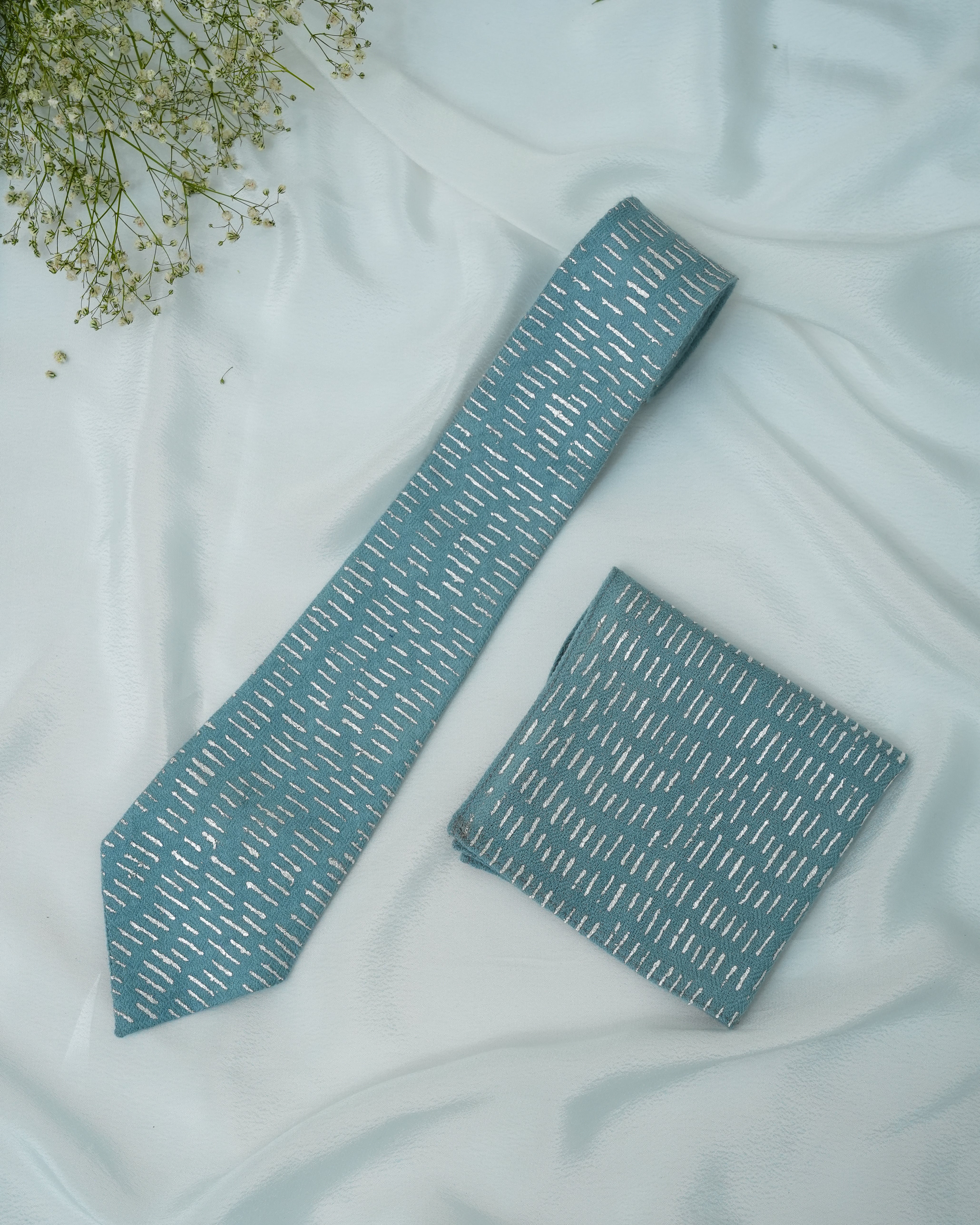 Pure Pashmina Ice Blue Tie & Pocket Square