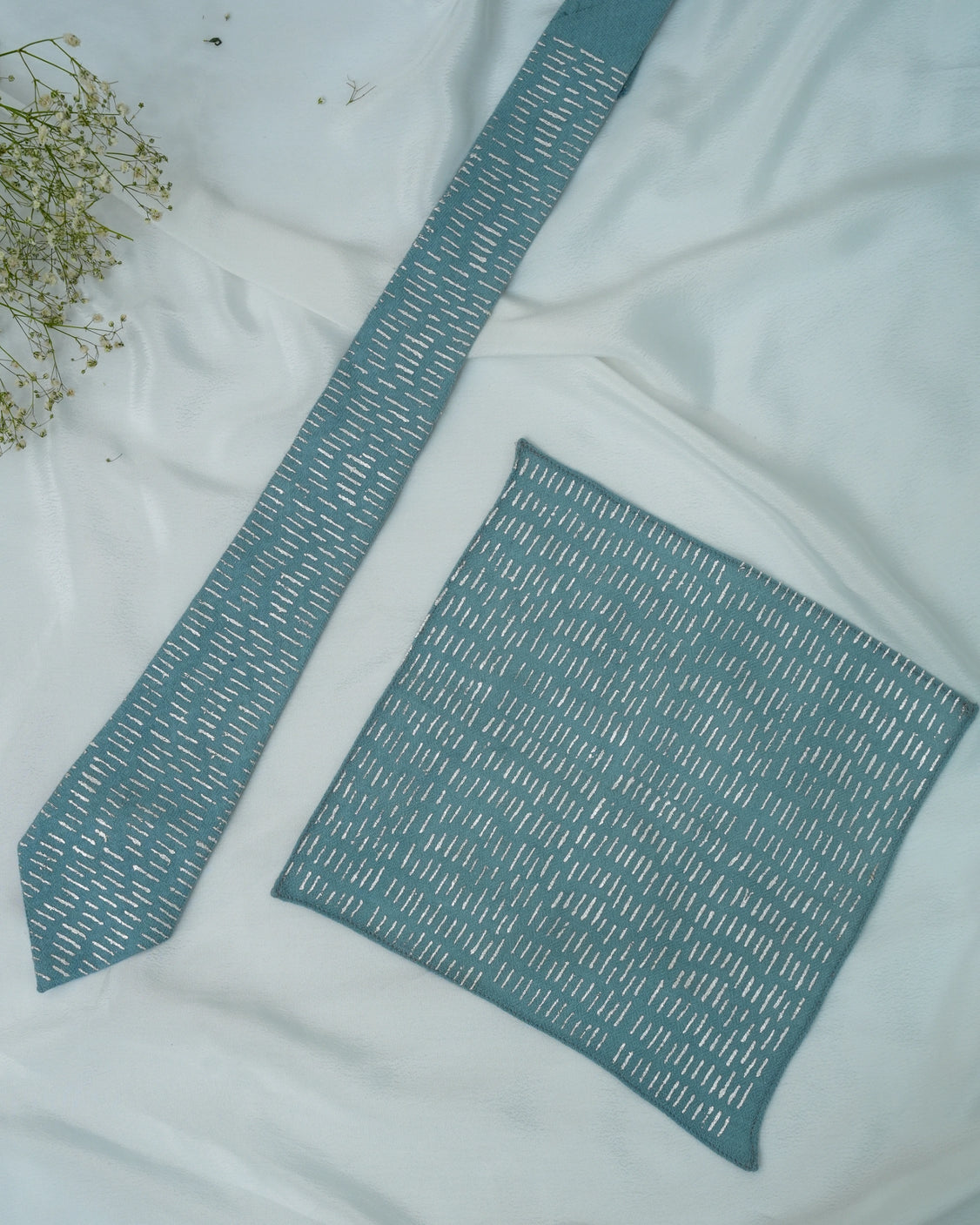 Pure Pashmina Ice Blue Tie & Pocket Square Set