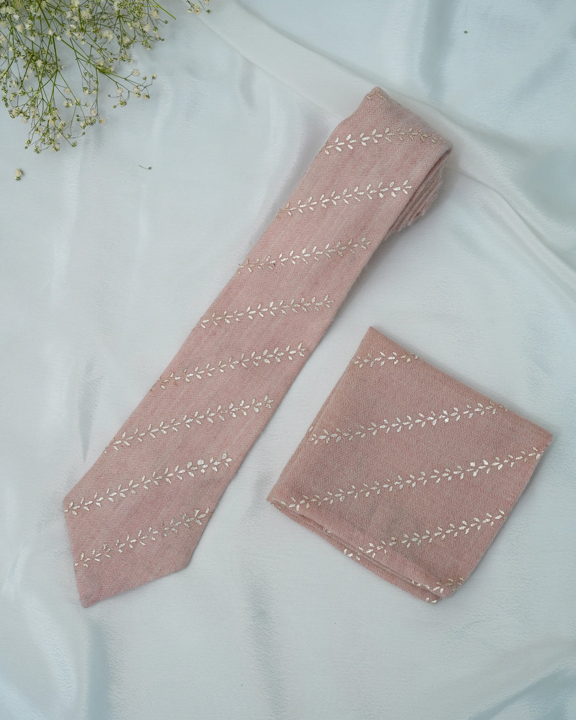 Pure Pashmina Peach Tie & Pocket Square Set