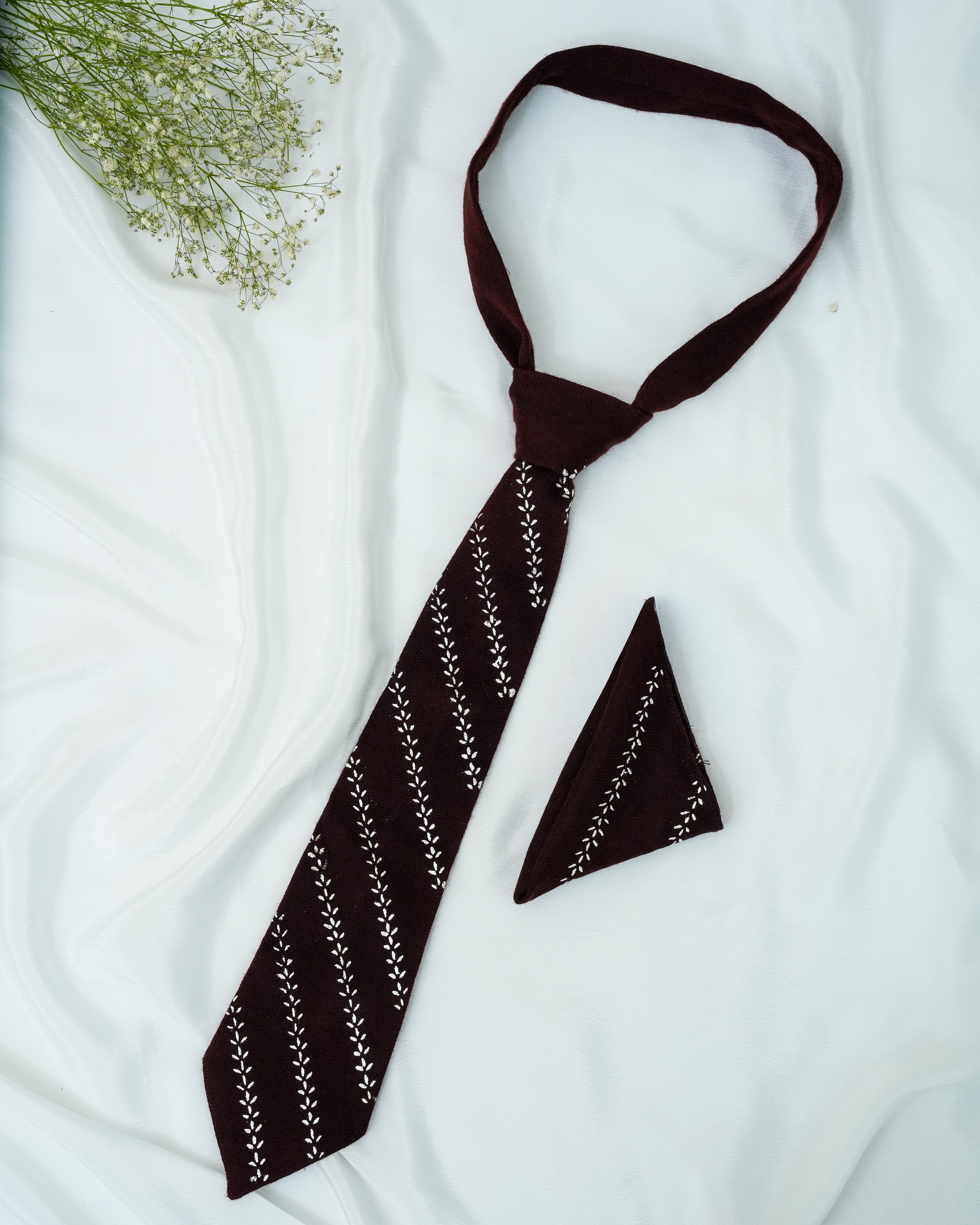Pure Pashmina Brown Tie & Pocket Square
