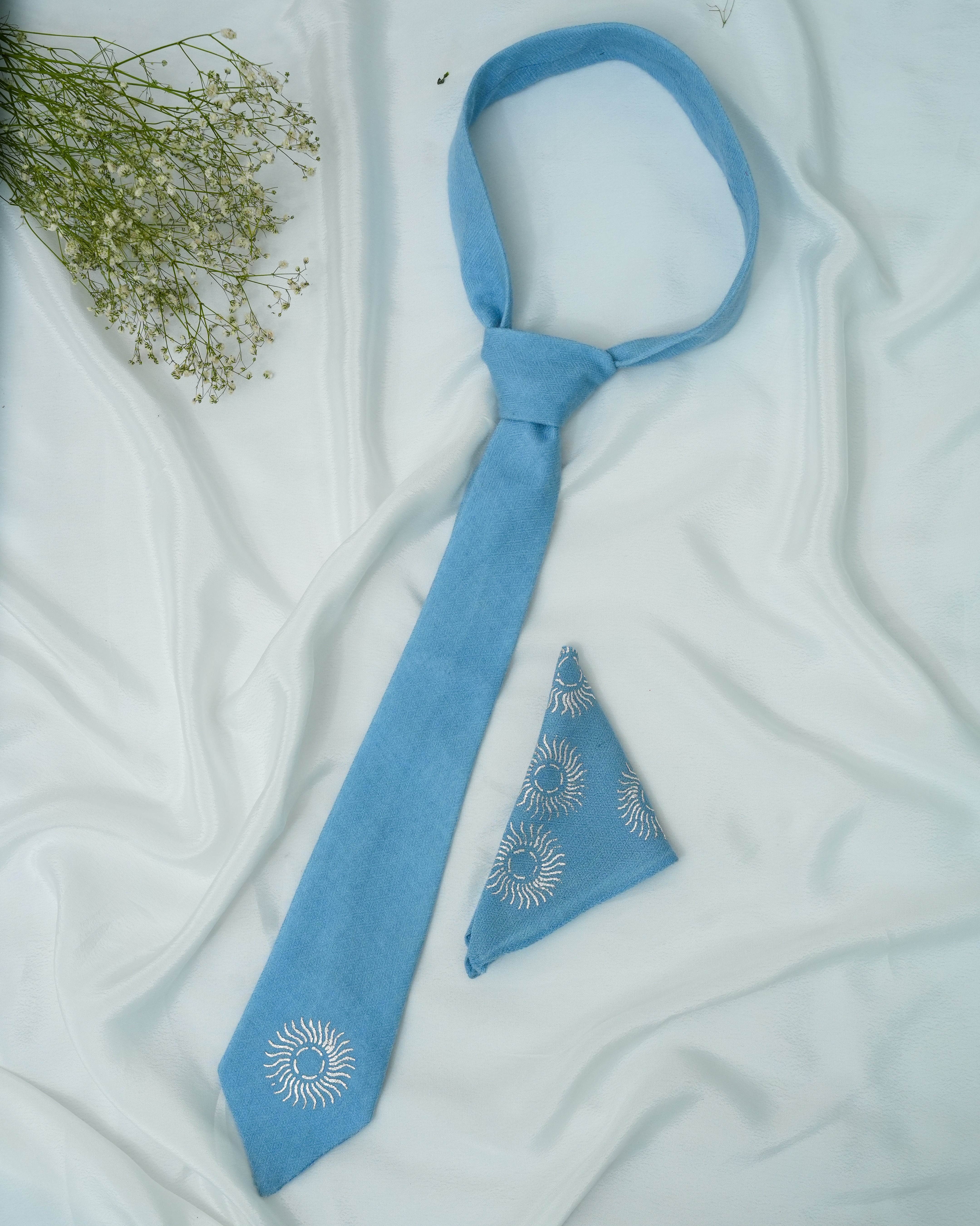 Pure Pashmina Sky Blue Tie & Pocket Square
