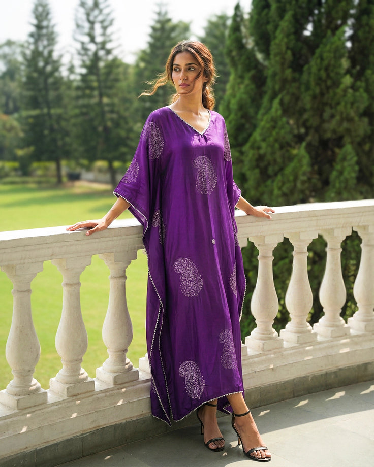 Grape Kiss Real Silver Silk Kaftan