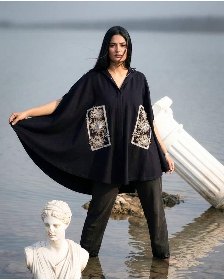 Midnight Harvest Sunflower Embrodiery Cape