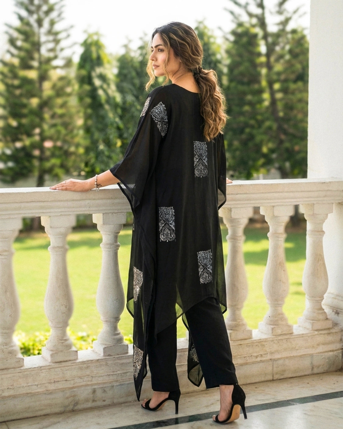 Twilight Bloom Real Silver Silk Kaftan