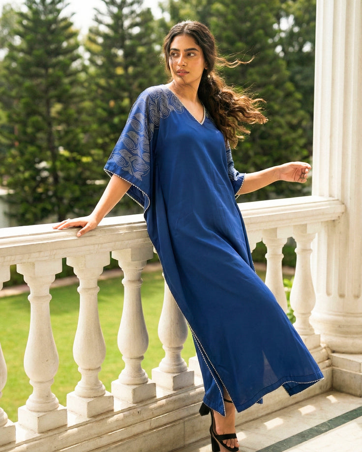 Blueberry Real Silver Silk Kaftan
