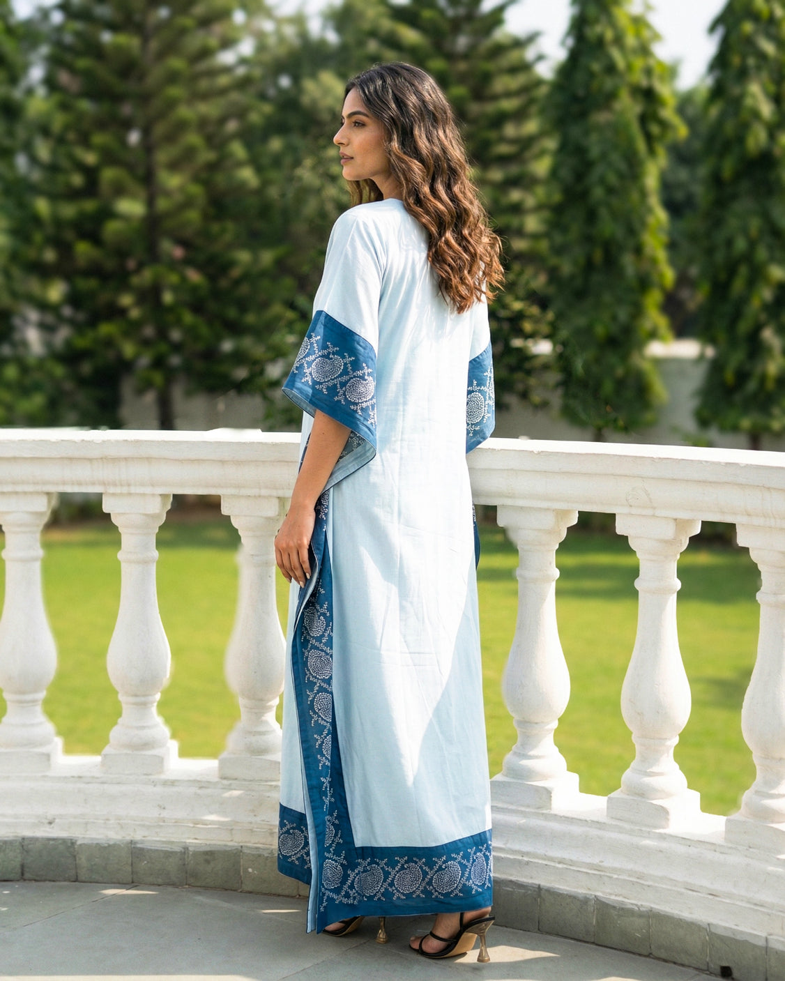 Sea Breeze Real Silver Silk Kaftan