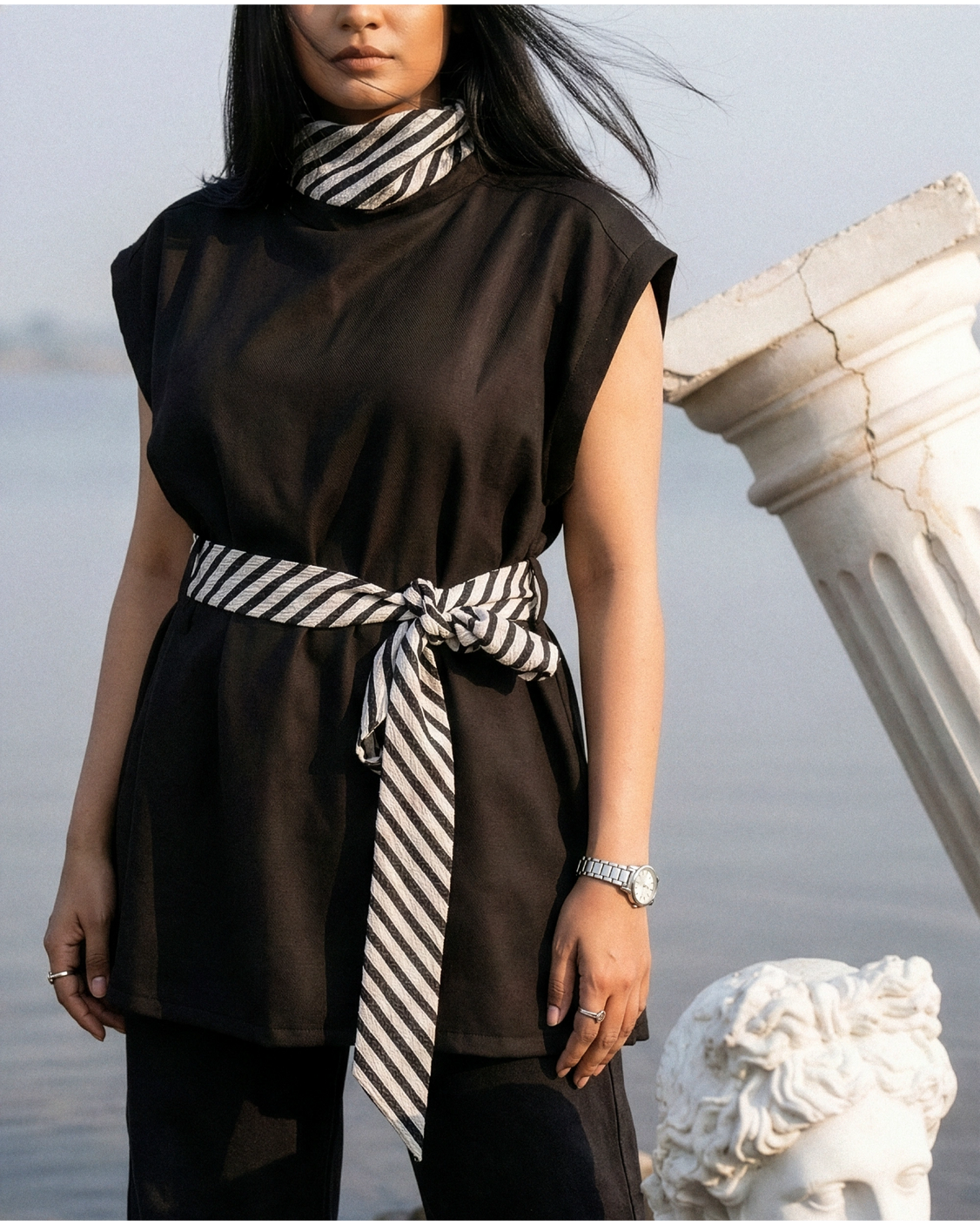 Winter Stitch Embroidery Turtle Neck Cape