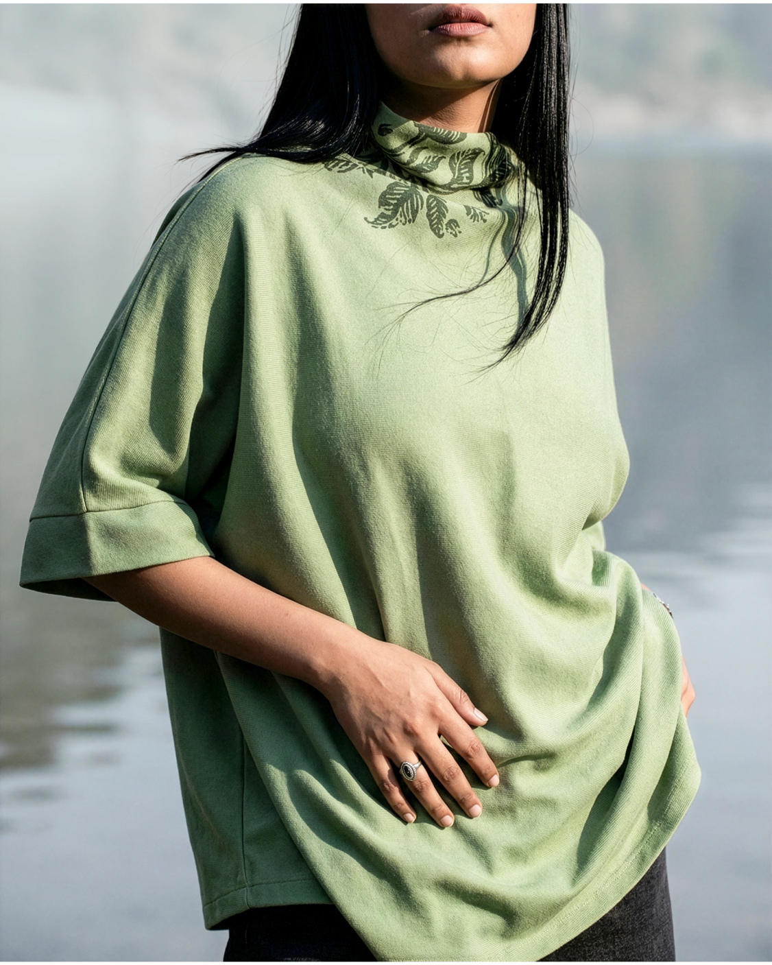 Forest Sketch Handpainted Turtle Neck Cape