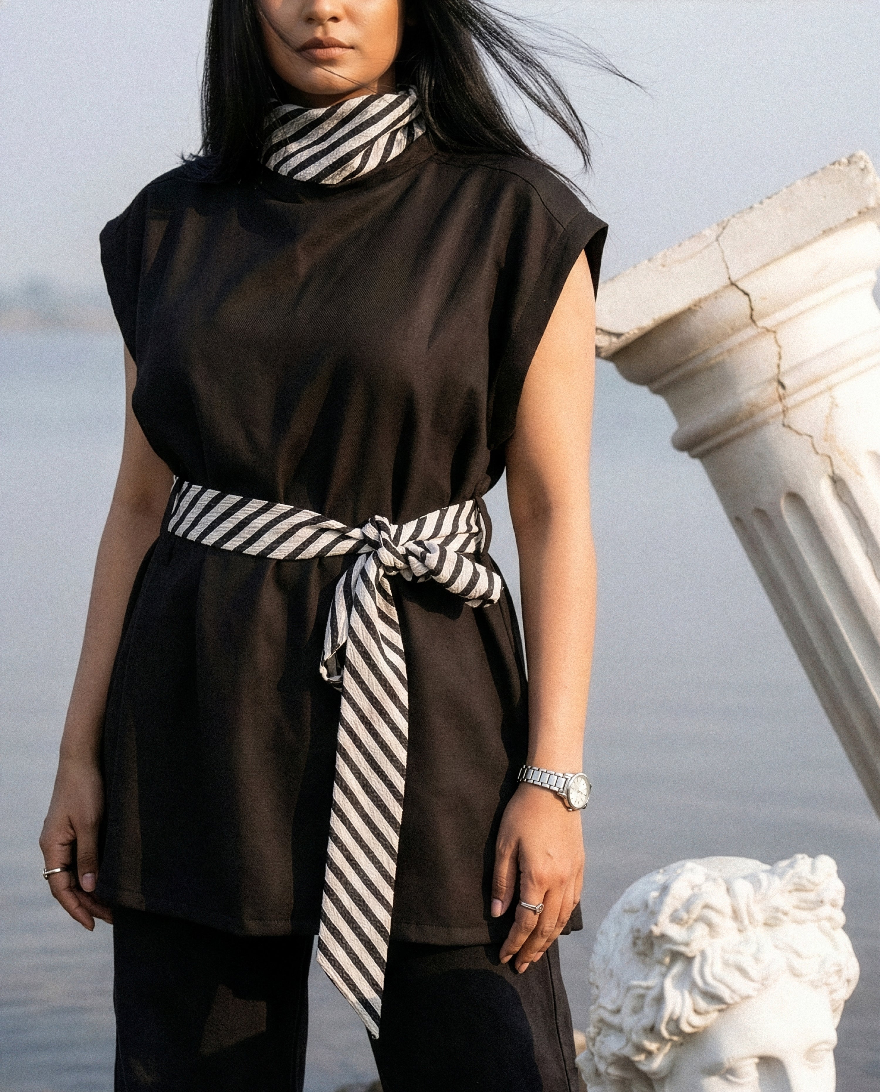 Winter Stitch Embroidery Turtle Neck Cape