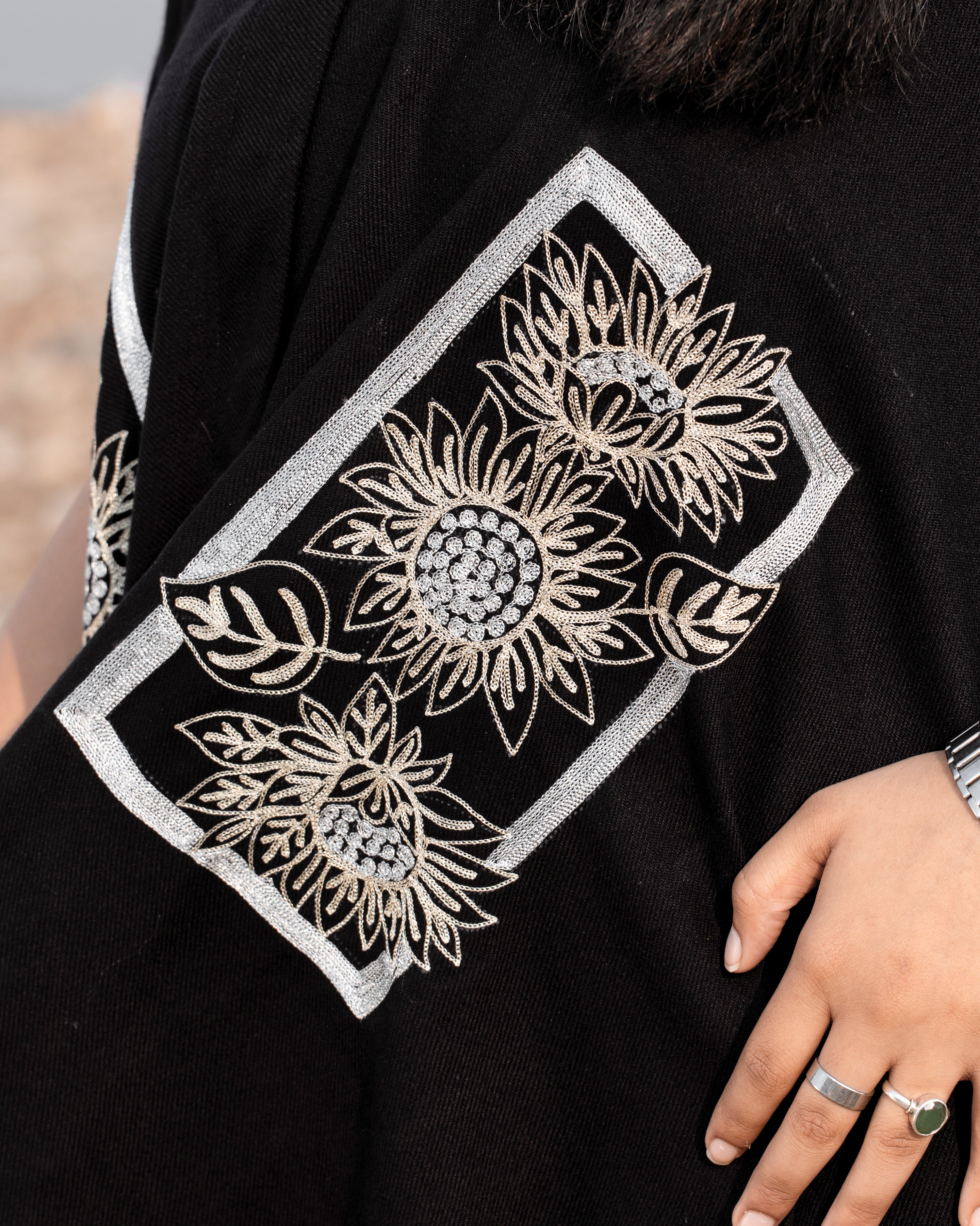 Midnight Harvest Sunflower Embrodiery Cape