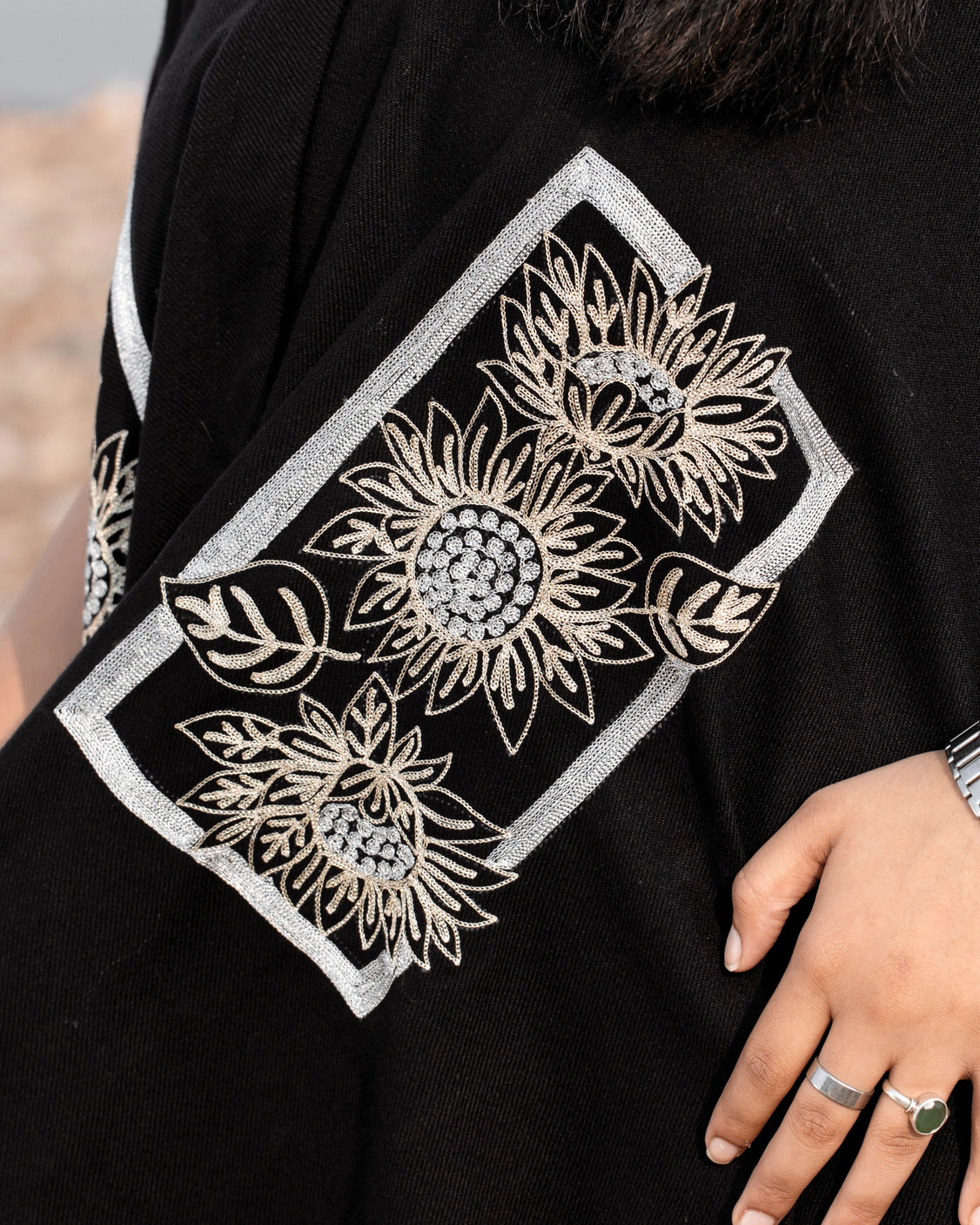 Midnight Harvest Sunflower Embrodiery Cape