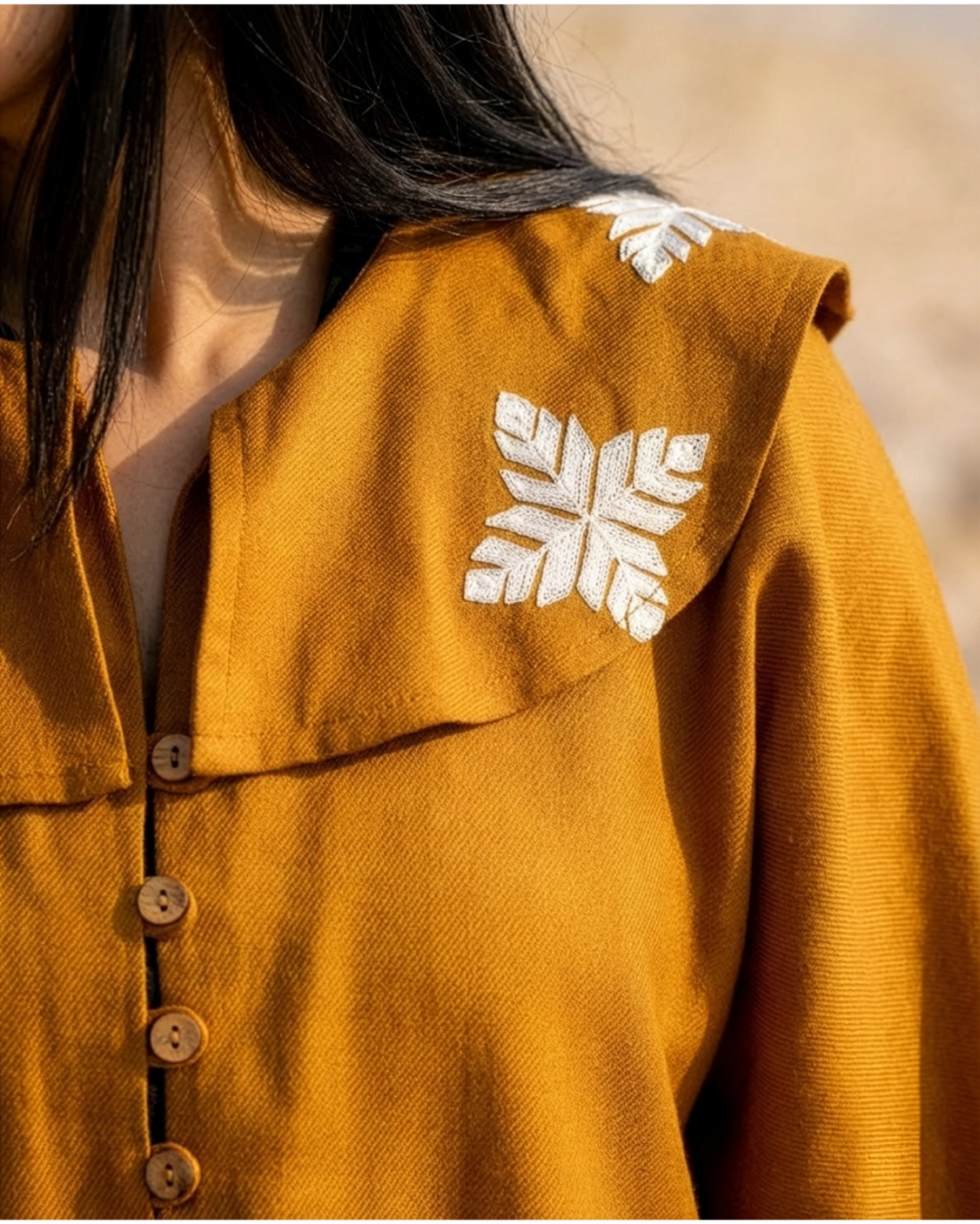 Spiced Snow Flake Embrodiery Collar Cape