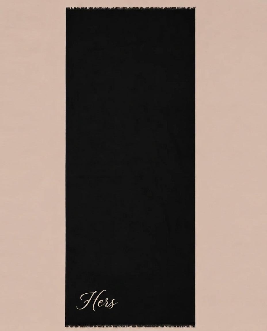 Hers Black Fine Wool Handpainted Scarf