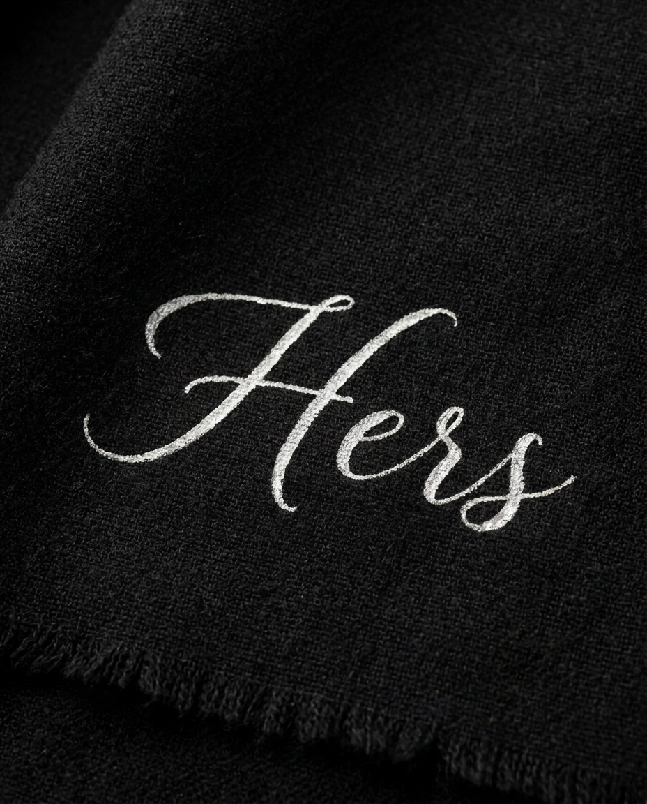 Hers Black Fine Wool Handpainted Scarf
