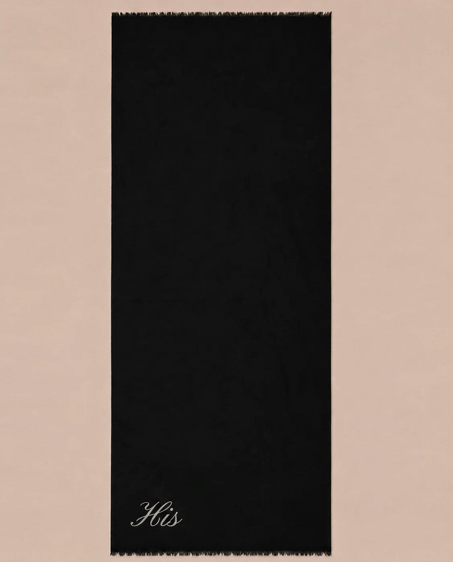His Black Fine Wool Handpainted Scarf