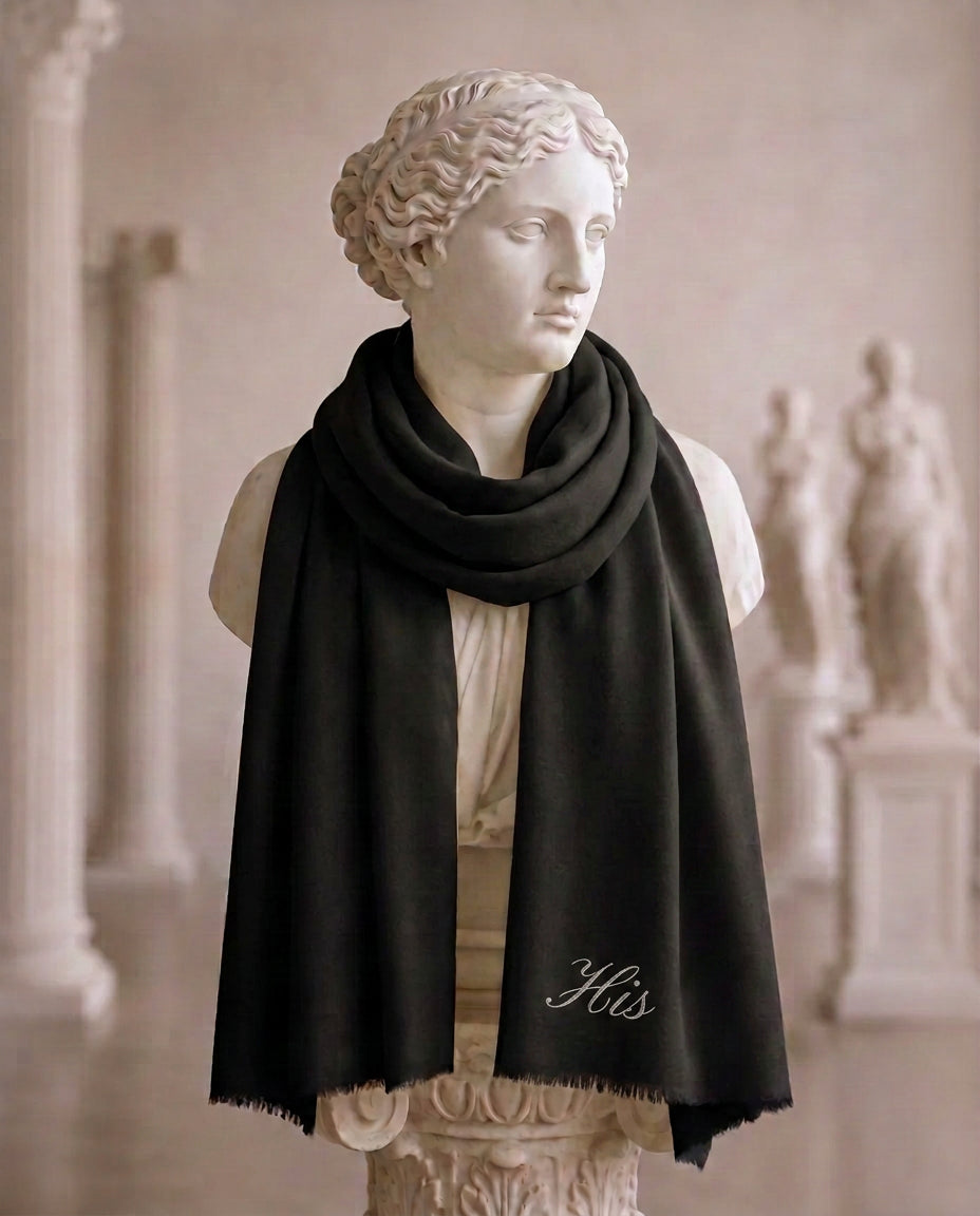 His Black Fine Wool Handpainted Scarf