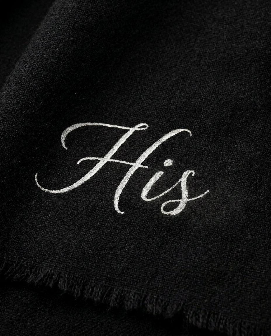 His Black Fine Wool Handpainted Scarf