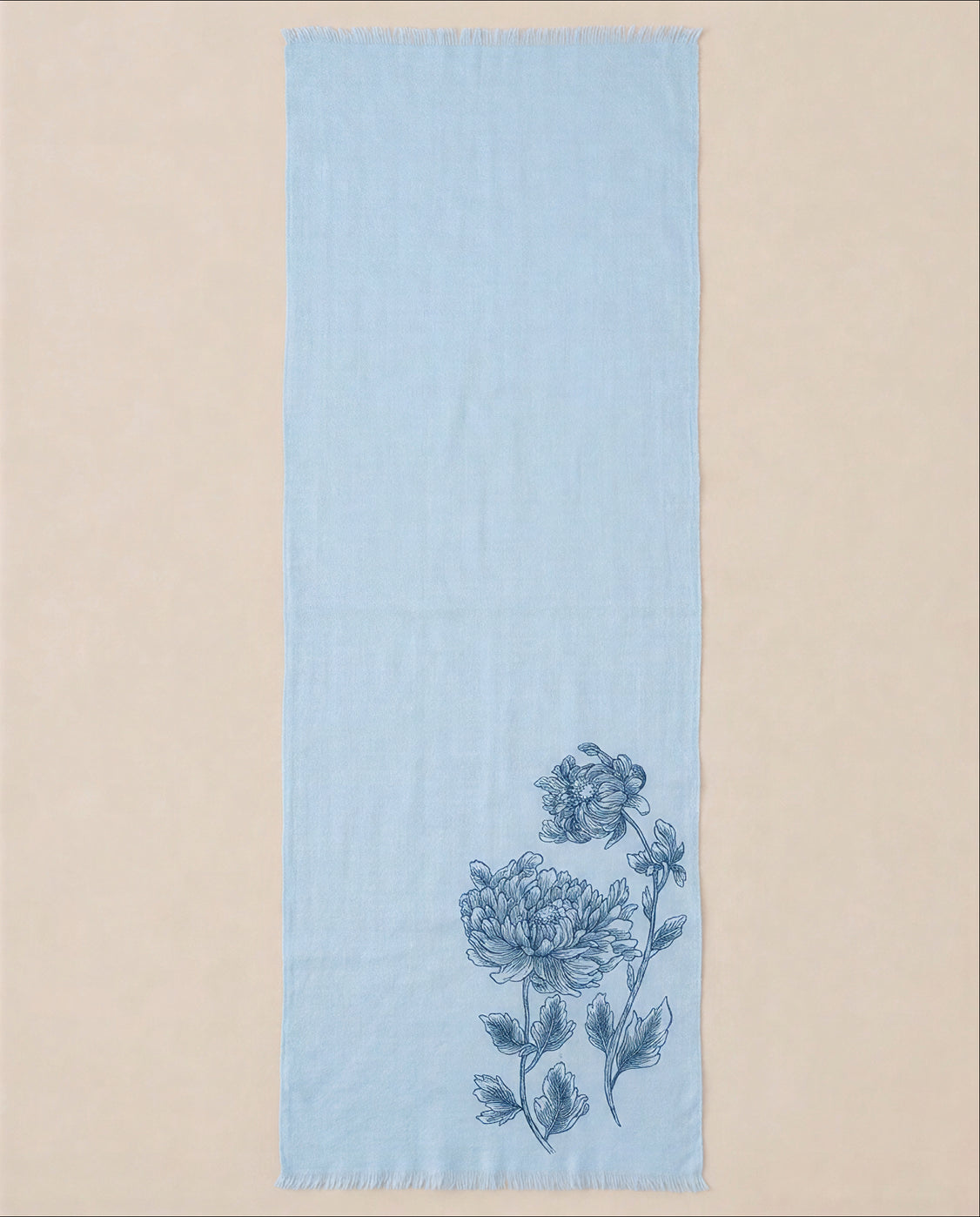 Sky Blue Fine Wool Handpainted Scarf
