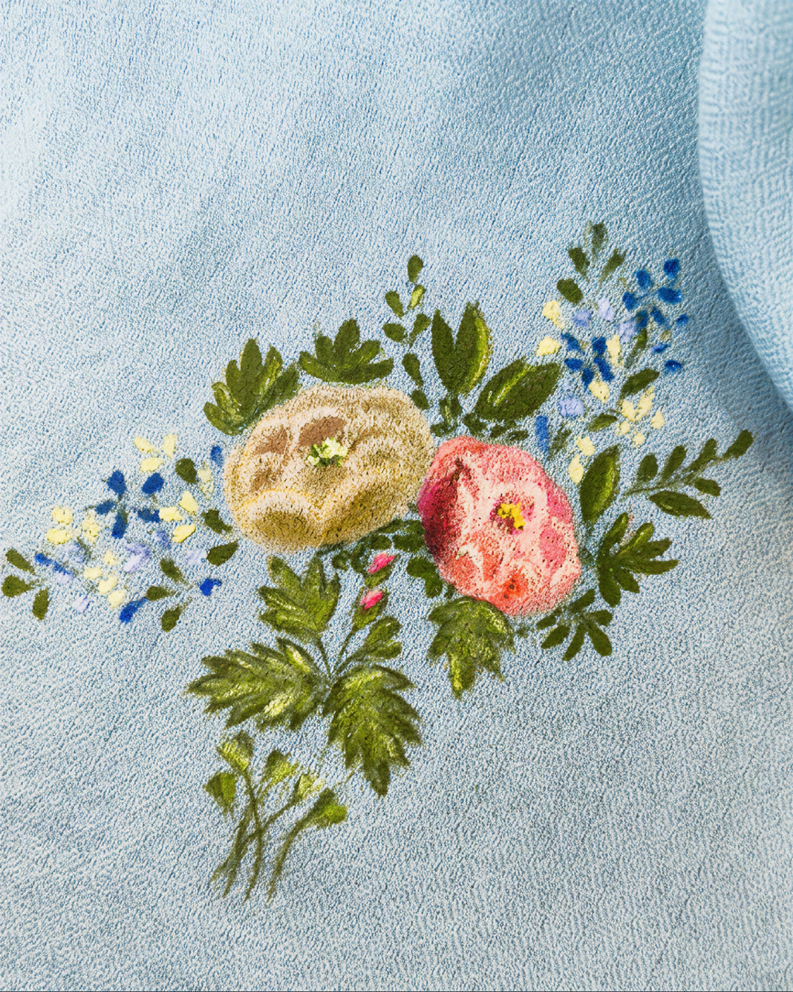Sky Blue Pure Pashmina Handpainted Scarf