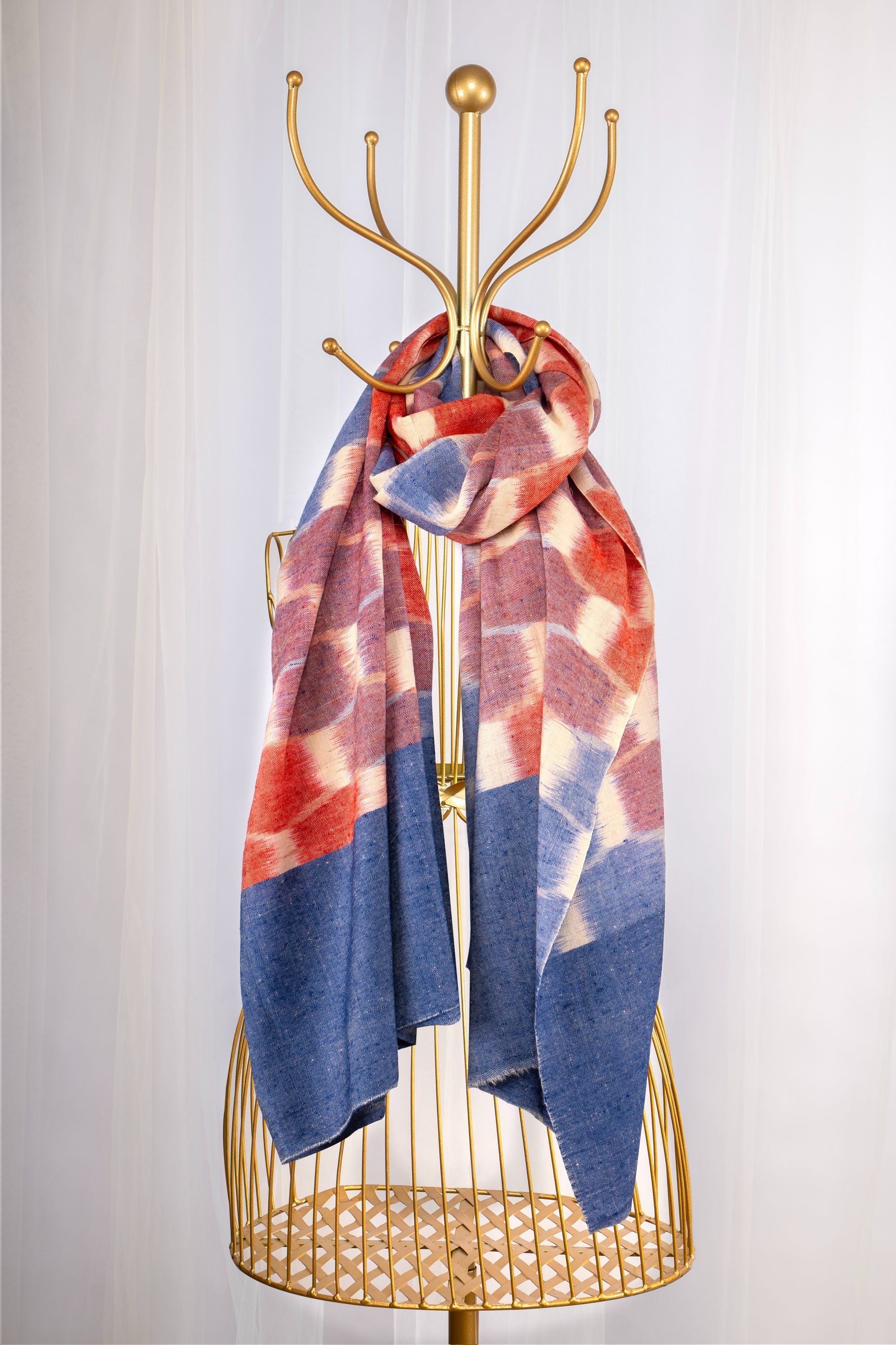 Red & Navy Blue Pure Pashmina Scarf - Ikat (Classics)