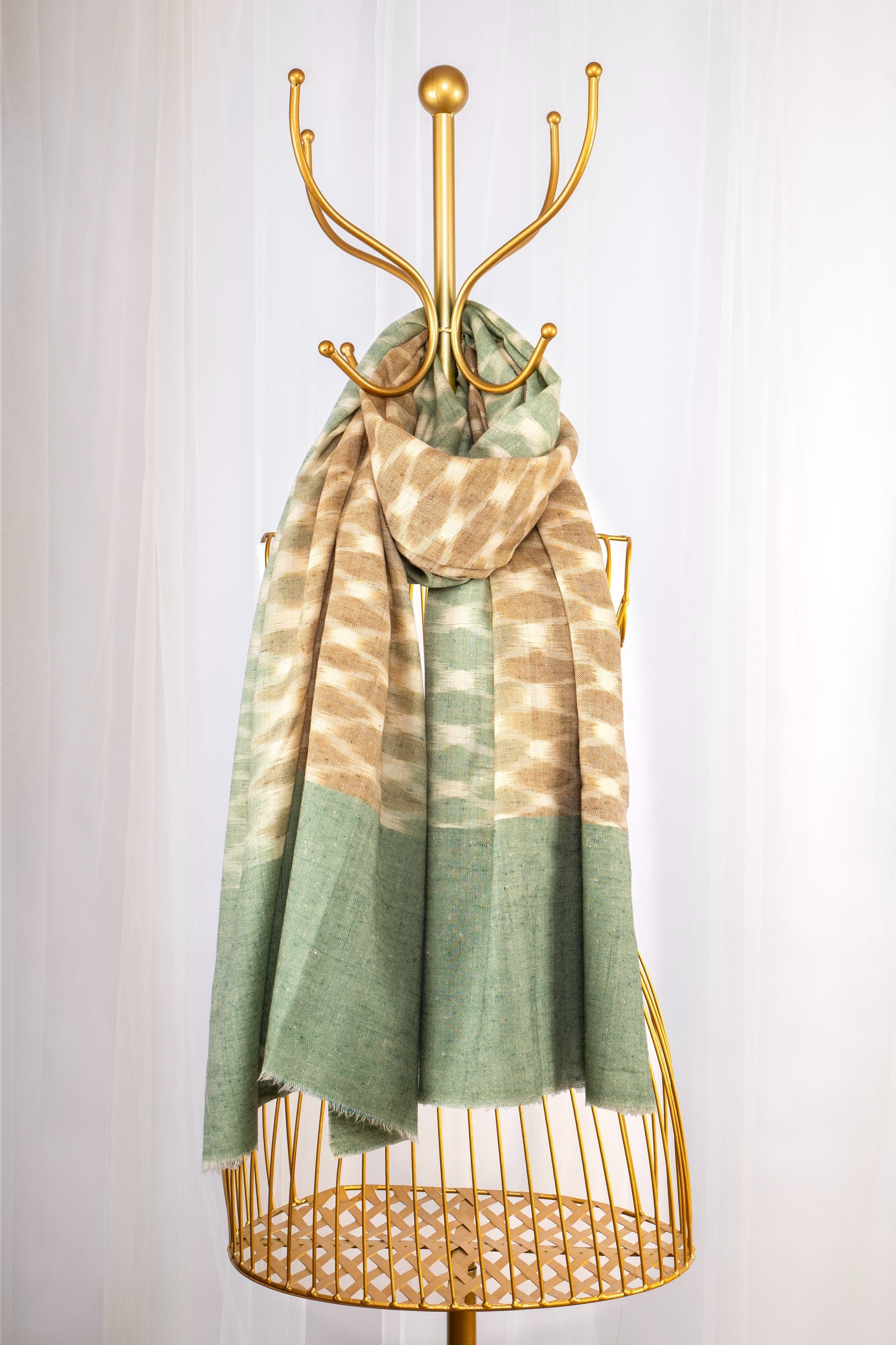 Green Pure Pashmina Scarf - Ikat (Classics)