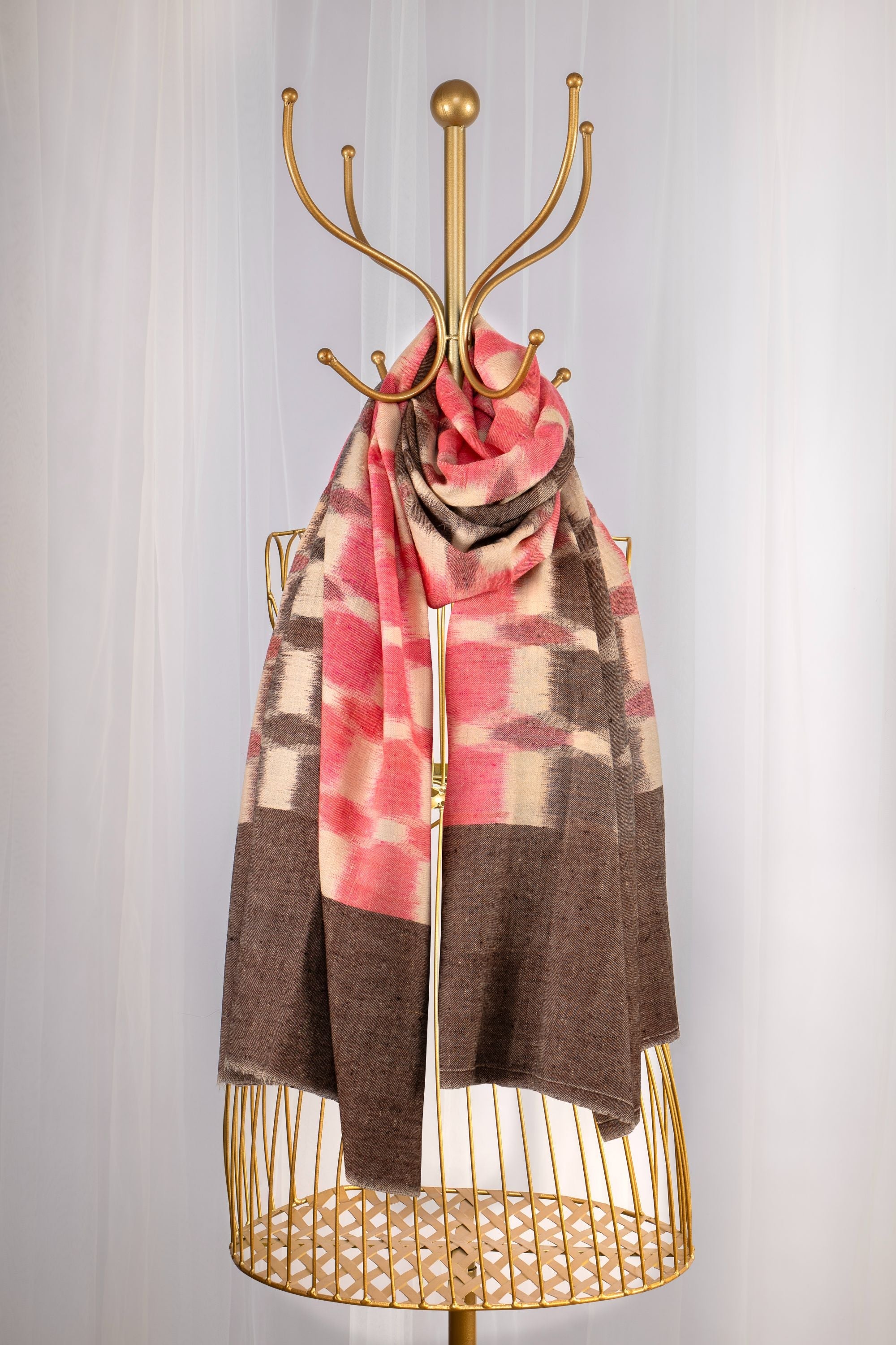 Red & Brown Pure Pashmina Scarf - Ikat (Classics)