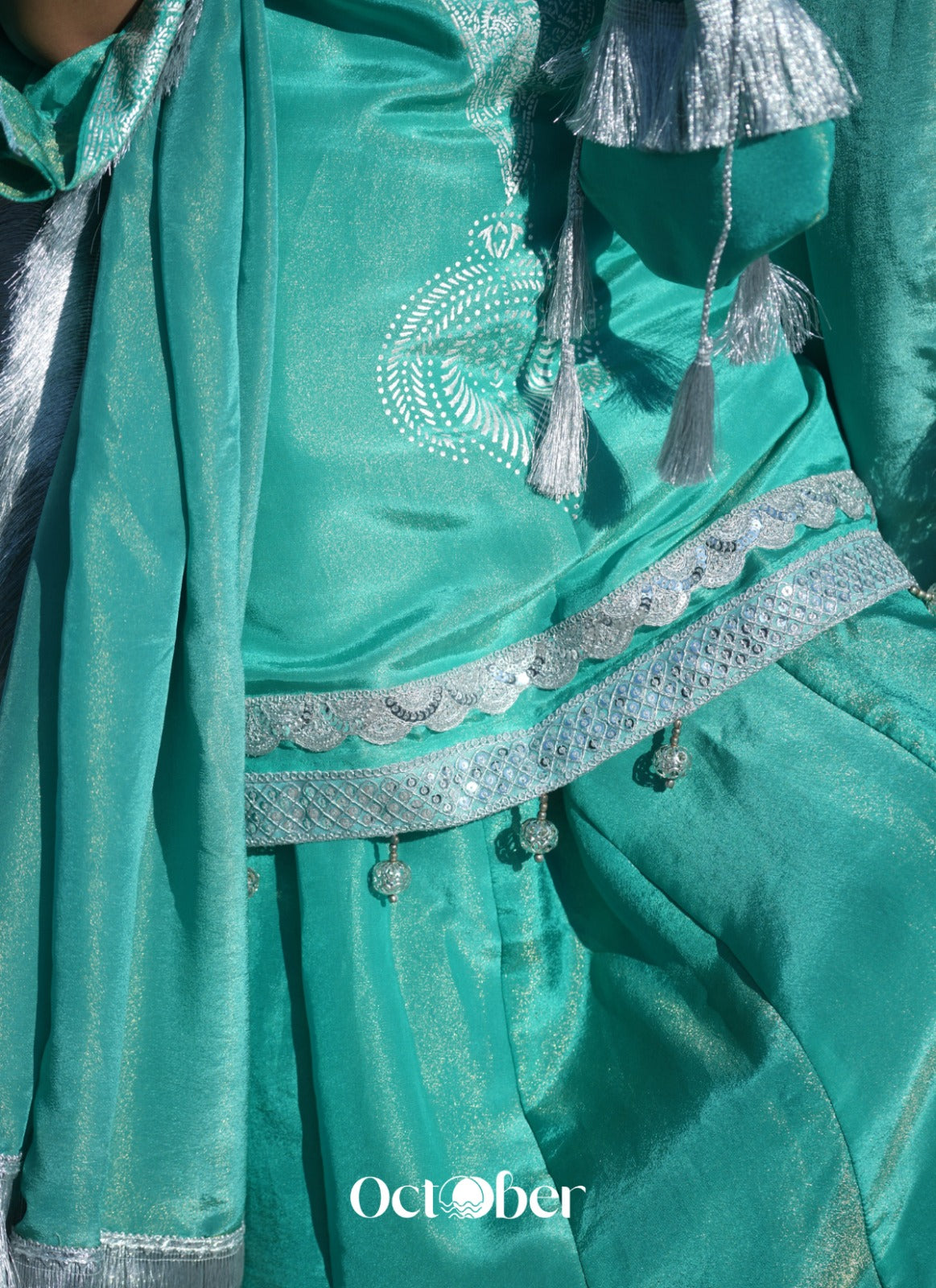 Turquoise Tissue Silk Chandi Suit