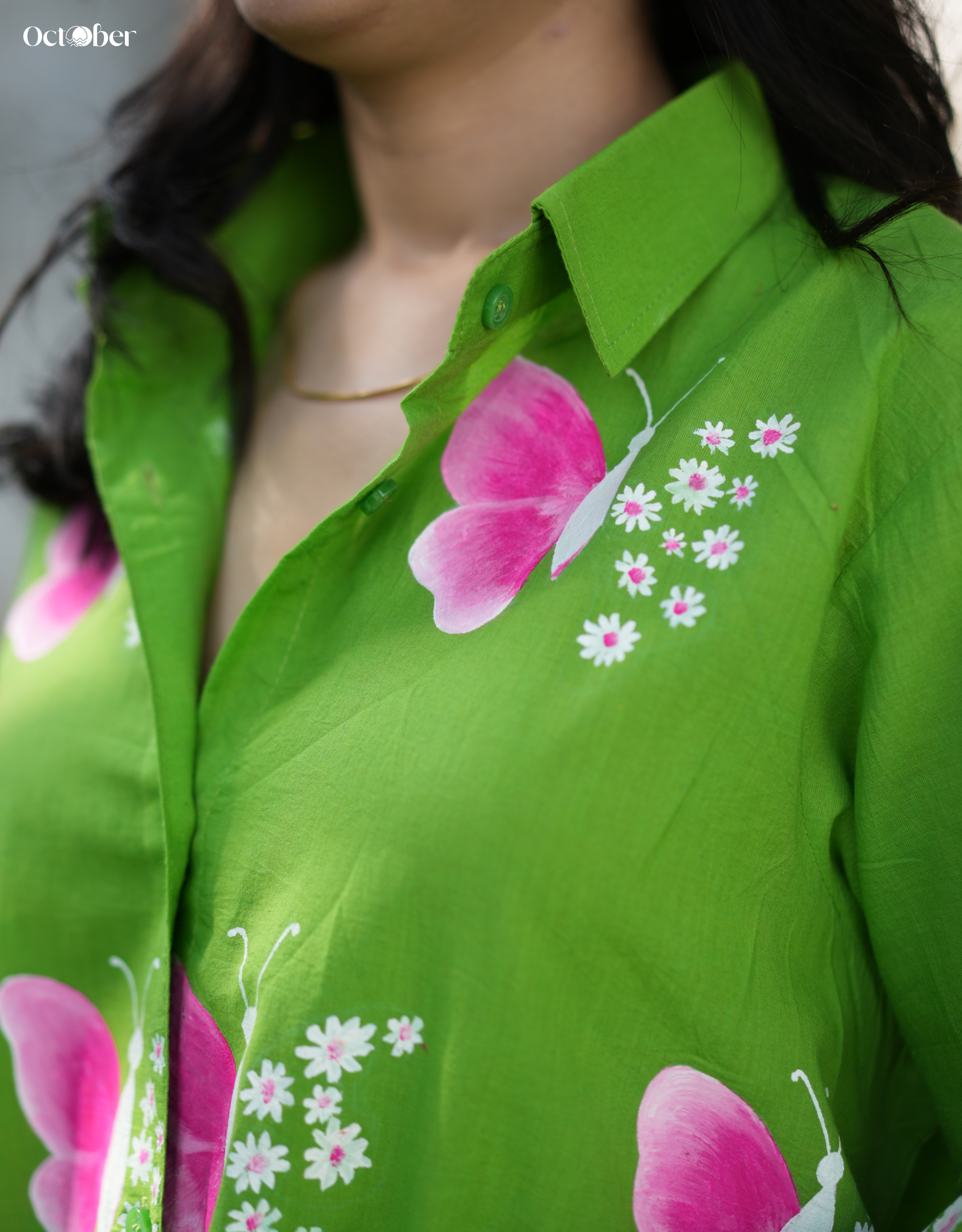 Butterfly Garden Handpainted Cotton Shirt