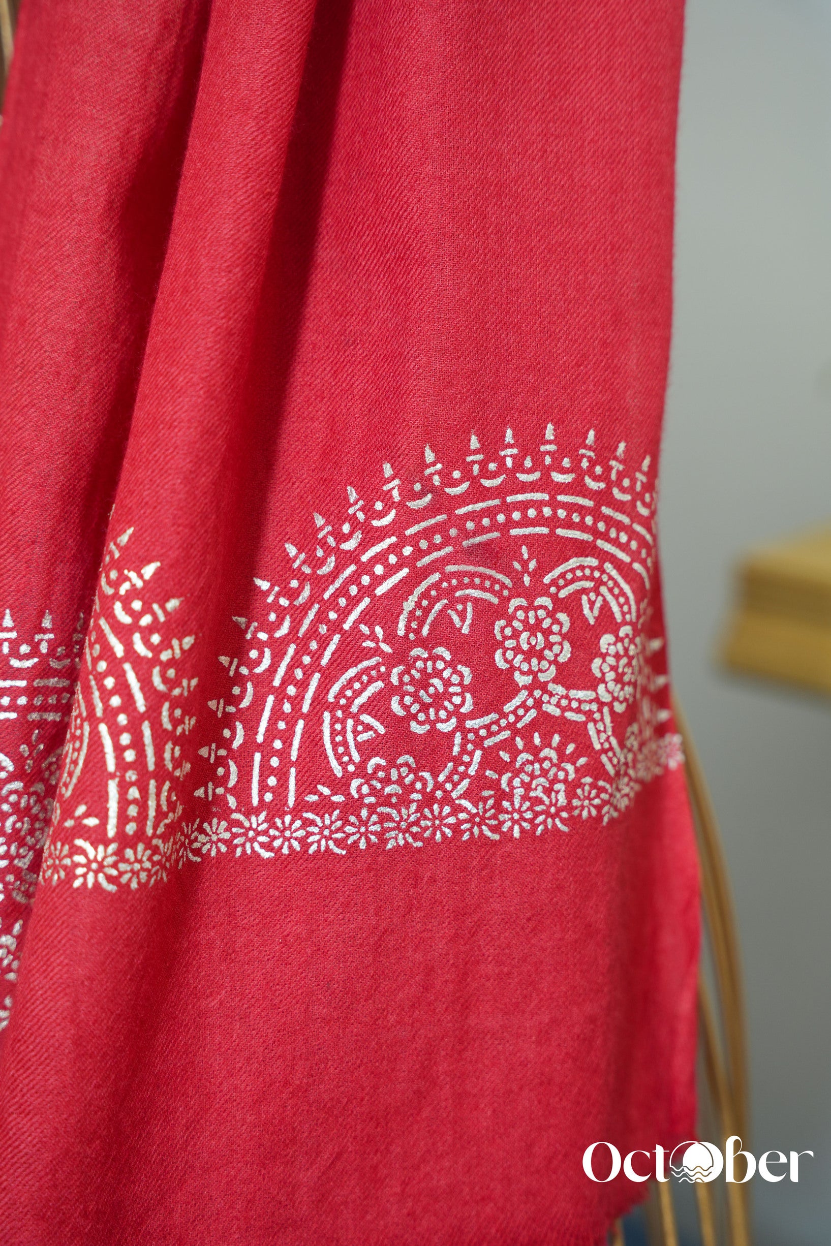 Red Pure Pashmina Chandi Scarf