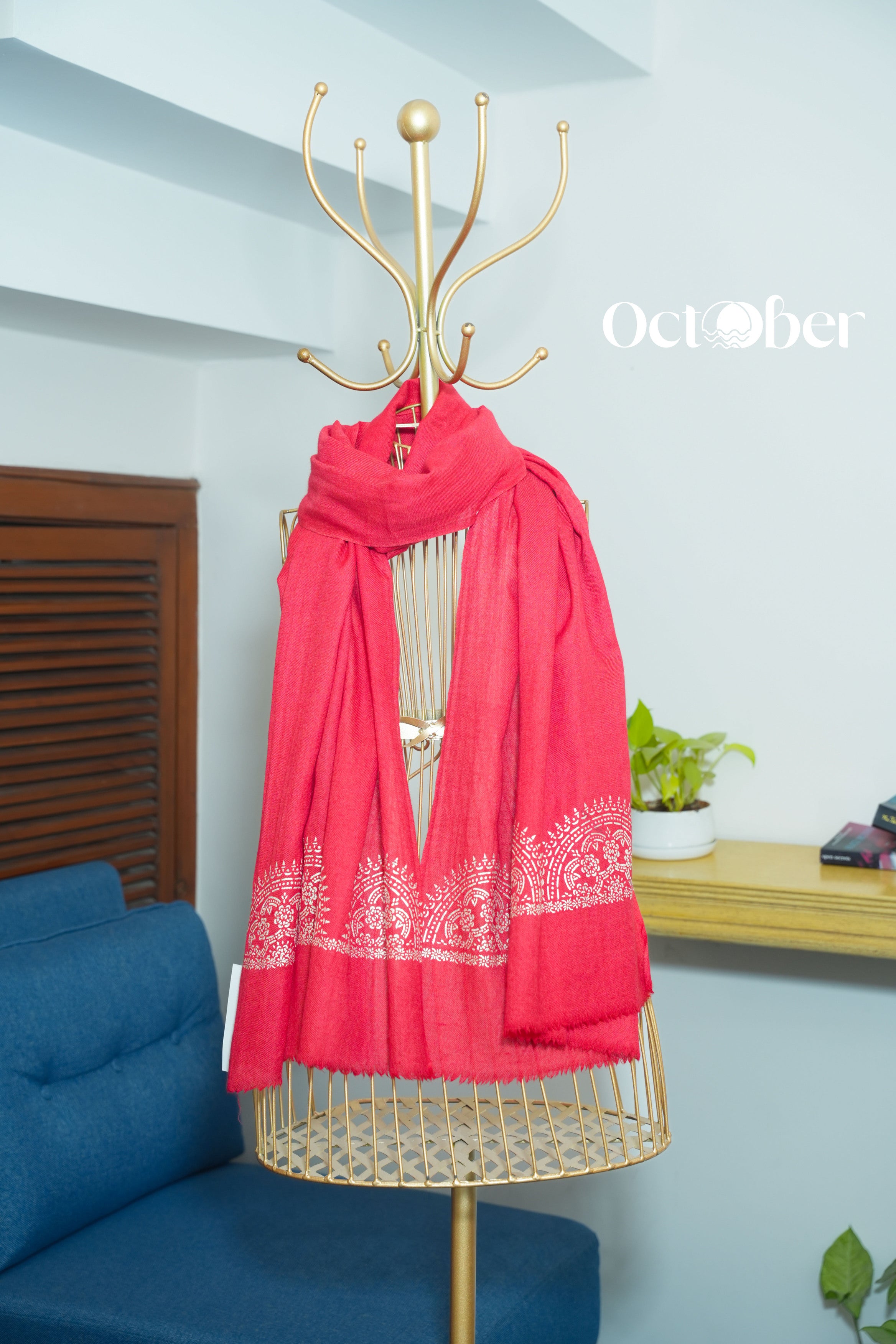 Red Pure Pashmina Chandi Scarf